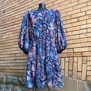 Sam & Jess blue pink floral balloon sleeve dress Size Large